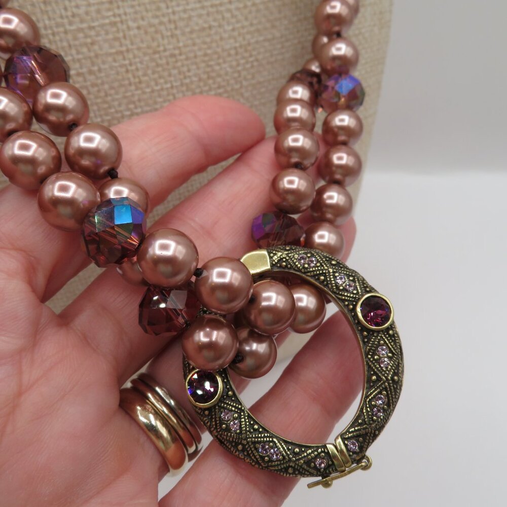 Heidi Daus Mauve Beaded Crystal Accents Necklace with Removable Clasp Pendant - Picture 7 of 13